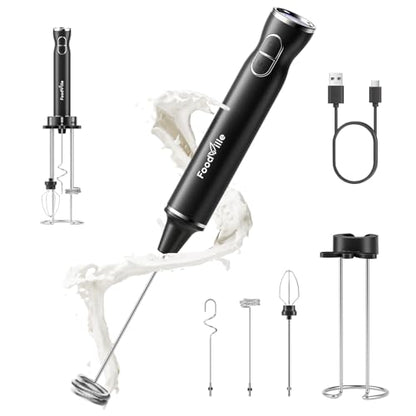 FoodVille MF06 Rechargeable Milk Frother 1800 Mah with 9 Speed and 3 Frother, LED Display Screen, Storage Stand, for Coffee Milk Foam, Cappuccino, Latte, Keto Diet, Protein Powder, Matcha, Bulletproof