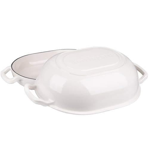 VORRINGARD Enameled Cast Iron Sourdough Bread Oven, Dutch Oven, Loaf Cast Iron Bread Pan for Homemade Bread Baking, Meatloaf Pan with Lid, 7QT, White