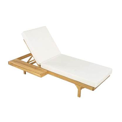 Christopher Knight Home Acacia Wood Chaise Lounge Chair Set of 2, Double/Single Outdoor Sunbathing Pool Lounger with 4'' Cushion, Patio Wooden Adjustable Backrest Lounge Sofa, Teak+Cream