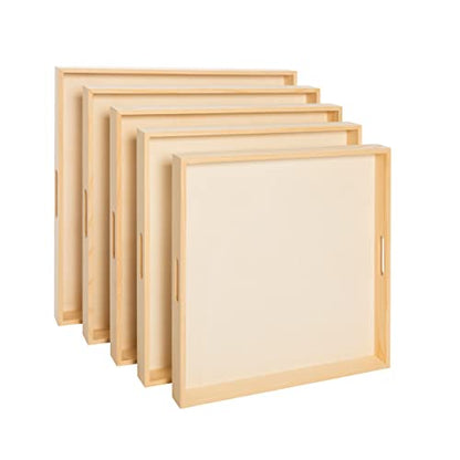 Wooden Nested Serving Trays – Unfinished Square Trays with Cut-Out Handles for Crafts, Serving, Ottomans & Home Décor – Set of 5
