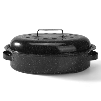 15.4” Roasting Pan With Lid, Oval Roaster Pan, Medium Roasting Pan For 10 Lb Turkey, Chicken, Lamb, Vegetables, Casserole, Lasagnaa