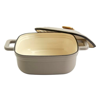 Smith & Clark 4 Quart Enameled Cast Iron Square Dutch Oven Pot with Lid, Gray