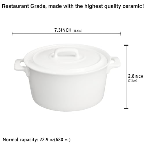 jinsongdafa 6" Mini Casserole Baking Dish Set of 2, 22.9 oz Cocotte with Lids, French Ceramic Serving Soup Tureen, Individual for 1 Person Servings Casserole Dish, Microwave Dishwasher Oven Safe