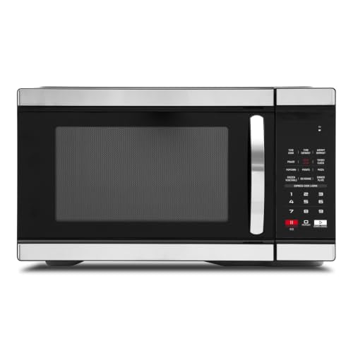 Smad Countertop Microwave Oven 1000 Watts, Digital Ovens 1.1 Cu. Ft with 10 Power Levels, 6 One-Touch Presets, Express Cooking, Eco Mode, Child Lock, Easy Clean, Large Capacity, Stainless Steel Black