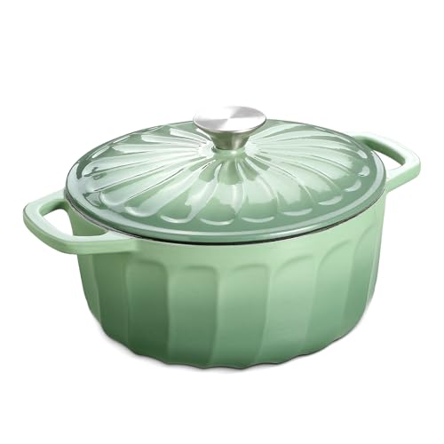 NSIRONS Enameled Cast Iron Dutch Oven with Lid, 3 QT Dutch Oven Pot for Bread Baking, Heavy Duty Cast Iron Pot for Braising, Cook, Bake, Refrigerate Safe across All Cooktops (Pistachio Green,3 QT)