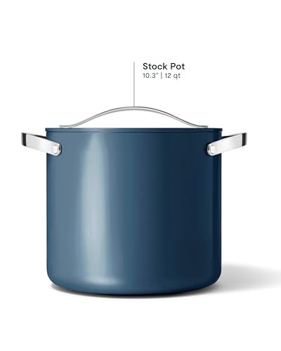 Caraway Stock Pot - 12 Qt Ceramic Coated With Lid - Free From Forever Chemicals - Large for Bigger Batches - Navy
