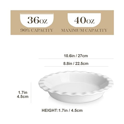 MALACASA Ceramic Pie Pan, Pie Pan for Baking 9 Inch, 40 OZ Pie Plate Round Pie Dish for Baking Fluted Pie Dish Baking Pan, Non Stick Deep Pie Dishes for Quiche, Apple Pies, Pot Pies, Tart, etc.
