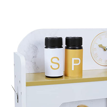 Teamson Kids Versailles Petite Classic Kids Wooden Interactive Play Kitchen, White with Faux White Marble and Gold