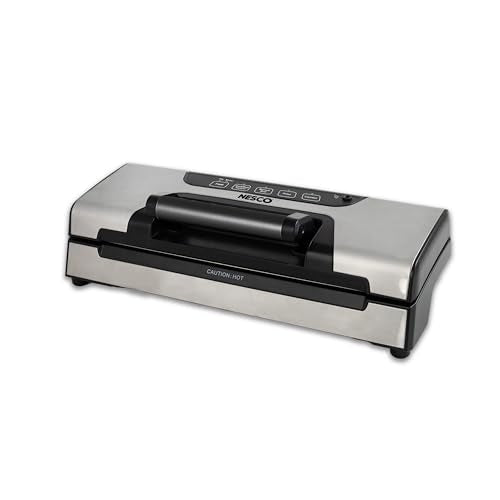 Nesco FreshLock Pro VS-15 Stainless Steel Vacuum Sealer, moist and dry seal, roll storage, 120 watts, with bags and rolls, simple and easy to use
