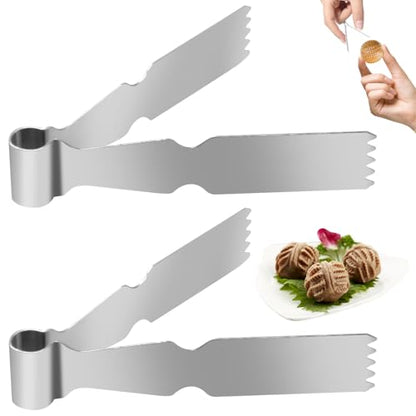 2Pcs Maamoul Tweezers Tongs, Maggash Manqat Pastry Tools Cookie Maker Dough Scraper Press, Stainless Steel Pastry Tongs Baking Crimper Tool for Decorating and Sealing Cookies, Shakarbura, Pie Crusts