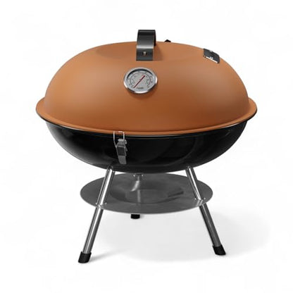 GasOne 14-inch Portable Charcoal Barbecue Grill with Thermometer Lux Brown