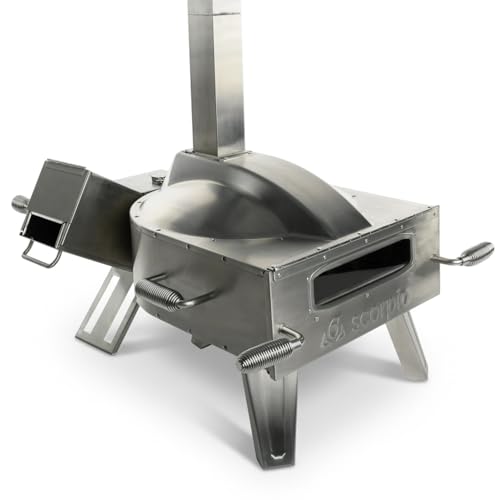 SCORPIO Pizza Oven - Dual Fuel Wood & Propane Portable Outdoor Pizza Oven with 16” Rotating Stone - 90 Second Cook at 850-900°F- Ultra Durable 304 Stainless Steel - Ceramic Viewing Window