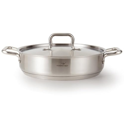 HOMICHEF Braiser Pan 5 Quart with Lid Nickel Free Stainless Steel - Matte Polished Deep Saute Pan Non Toxic - 5 Qt Braiser with Stainless Steel Lid Induction