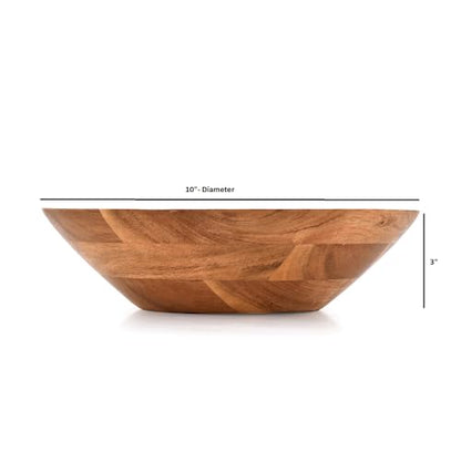 Samhita Acacia Wood Serving Bowl, Fruit Bowl, Friendly and Perfect for Salad, Vegetables and Fruit,Single Salad Bowl (10" x 10" x 3")