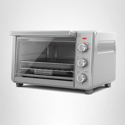 BLACK+DECKER Crisp 'N Bake Air Fryer Countertop Convection Toaster Oven, Large Capacity, 6-Slice, 5-in-1, Fits 12” Pizza, 60-Min Timer, Bake, Broil, Air Fry, Toast, Keep Warm, Stainless Steel