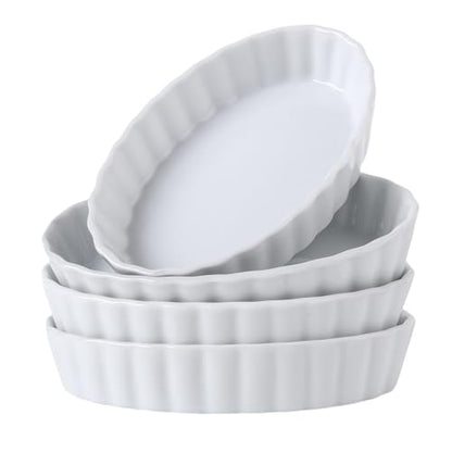 SumitlEyao 4-Piece Porcelain Baking Dish Set - 4 OZ 5.2 Inch Small Ramekins Pie Pans, Oven Safe Ramekins for Quiche, Tart, Dessert, Creme Brulee, Au Gratin | Stackable, Dishwasher Safe