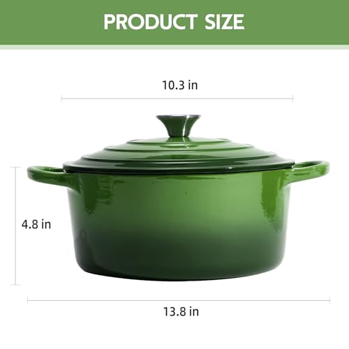6 Quart Dutch Oven Enameled Cast Iron with Lid - Big Dual Handles - Oven Safe up to 500°F - Classic Round Pot for Versatile Cooking (Green, 6 QT)