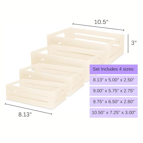 Wooden Tray with Handles - Set of 4 Small Wood Crates for Crafts Small Wooden Pallets for Display Apple Crates Unfinished Wood Trays for Crafts Nesting
