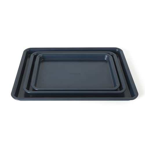 Calphalon Legacy 3-Piece Cookie Sheet Set, Cookie Baking Sheet, Metal Baking Sheet, 3 Pieces Nonstick Baking Sheets 18 15 13 Inch, Navy Blue, PFOA-Free for Even Baking, Oven Safe for Baking