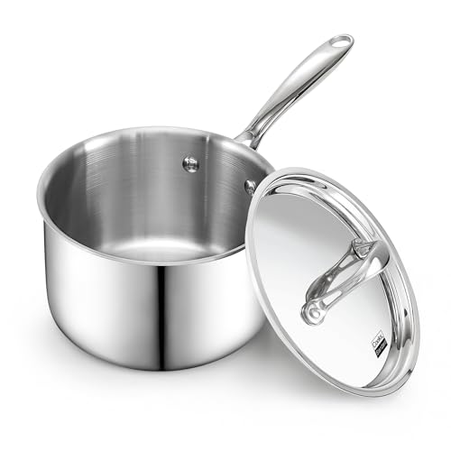 Cooks Standard Multi-Ply Clad Stainless Steel Saucepan with Lid, Sauce Pan Kitchen Induction Pot, Dishwasher & Oven Safe, Compatible with All Cooktops, 3-Quart