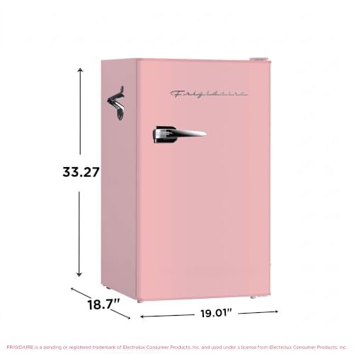 Frigidaire EFR376 Retro Bar Fridge Refrigerator with Side Bottle Opener, 3.2 cu. Ft, Pink/Coral