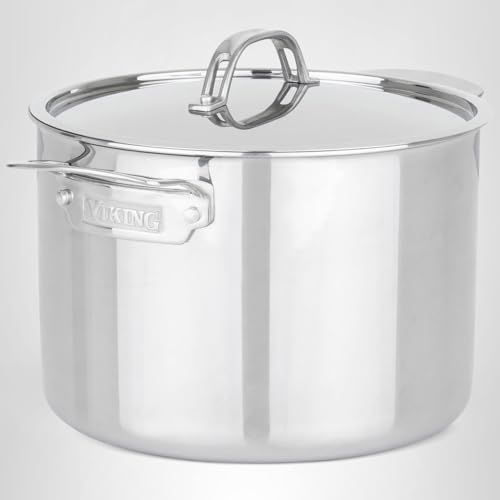 Viking PureGlide Pro 3-Ply Nonstick Stock Pot, Made without PFAS, 8-Quart Induction Soup and Pasta Cooking Pot with Lid, Metal Utensil Safe Titanium Nonstick Surface, Oven Safe to 600F