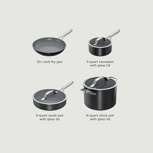 Ninja Ceramic Pro 7-Piece Cookware Set, Non-Stick Pots & Pans Set with Glass Lids, Nontoxic, PTFE Free, Ceramic Coated, Oven Safe, All Stovetops & Induction Compatible, Black, CW39007BK