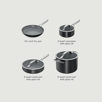 Ninja Ceramic Pro 7-Piece Cookware Set, Non-Stick Pots & Pans Set with Glass Lids, Nontoxic, PTFE Free, Ceramic Coated, Oven Safe, All Stovetops & Induction Compatible, Black, CW39007BK