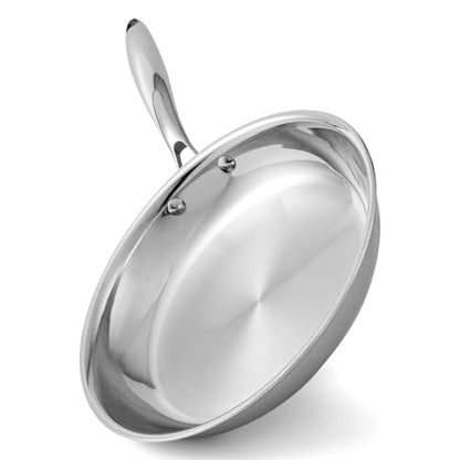 Ranbomer Tri-Ply Stainless Steel Frying Pan 10 Inch，Non-Toxic PFAS, PFOA & PTFE Free, Compatible With All Cooktops & Induction Safe, Oven Safe Pan for Searing & Sautéing.