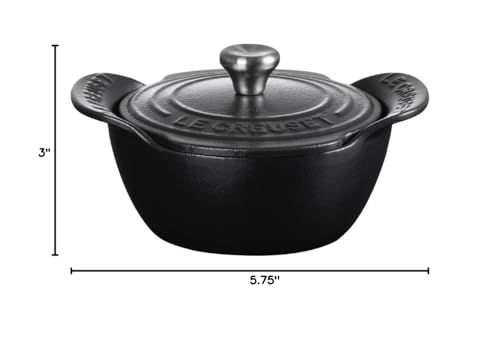 Le Creuset Enameled Cast Iron Gourmand Collection Set of 4 Mini Round Cocotte, .3 qt., Matte Black w/Stainless Steel Knob