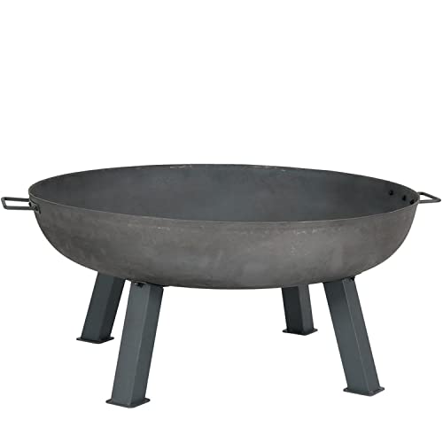 Sunnydaze Cast Iron Heavy Duty Fire Pit for Outside - Wood Burning Outdoor Fire Pit Bowl with Handles - 34" - Gray