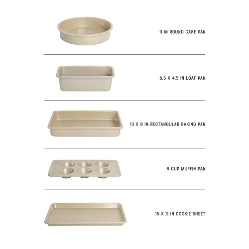 Oster Verlice 5 Piece Carbon Steel Baking Pans Bakeware Set W/Premium PFA Free Nonstick - Champagne Gold