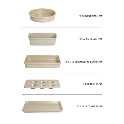 Oster Verlice 5 Piece Carbon Steel Baking Pans Bakeware Set W/Premium PFA Free Nonstick - Champagne Gold