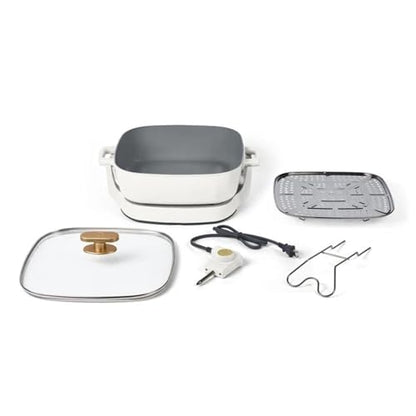 Wonderful 5-in-1 Detachable Electric Skillet 12x12 in, 7 Qt, Ceramic Nonstick, 1500W, Sauté & Slow Cook, 5 Cooking Modes,Tempered Glass Lid,Dishwasher Safe
