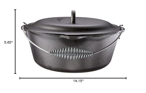 Lodge 7 Quart Pre-Seasoned Cast Iron Dutch Oven with Lid - Wire Bail Handle for Easy Transfer from Cooking Surface to Table - Use in the Oven, on the Stove, on the Grill or over the Campfire - Black