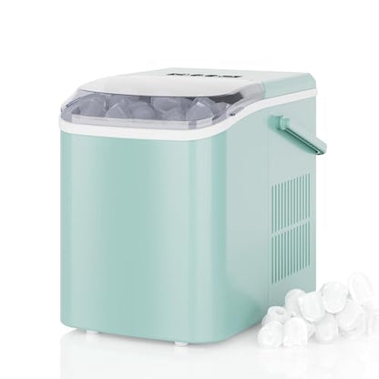 DUMOS Countertop Ice Maker with Handle, 26lbs/24H, Makes 9 Bullet Cubes in 6 Mins, Auto-Cleaning, Portable Ice Machine for Home Kitchen RV Camping, Green