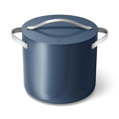 Caraway Stock Pot - 12 Qt Ceramic Coated With Lid - Free From Forever Chemicals - Large for Bigger Batches - Navy