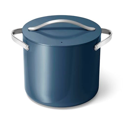 Caraway Stock Pot - 12 Qt Ceramic Coated With Lid - Free From Forever Chemicals - Large for Bigger Batches - Navy