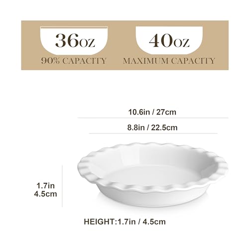 MALACASA Ceramic Pie Pan Set of 2, 9 inch, 40 oz Round Pie Dishes with Fluted Edges, Non Stick, For Quiche, Apple Pies, Pot Pies & More
