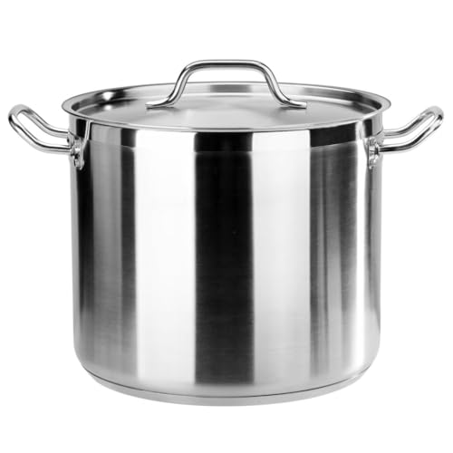 New Star Foodservice 20 Qt Stainless Steel Stock Pot with Cover, 18/8 Stainless Steel