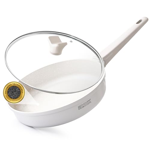 THE ROCK SOHO 8-Inch Non Stick Frying Pan with Lid–Nothing Sticks, Never Warps, Lasts Longer, Ceramic Non Toxic Skillet with Heat-Resistant Handle, PTFE PFOA & PFAS Free, Dishwasher Safe, Cream