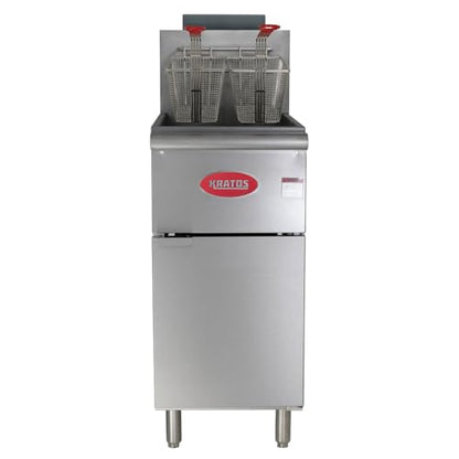 Kratos Commercial Deep Fryer, Stainless Steel Gas Floor Fryer for Restaurants, 40 lb. Capacity, Three Burners, 90,000 BTU, with Two Fryer Baskets, Liquid Propane (29Y-010-LP)