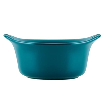 Rachael Ray Solid Glaze Ceramics Round Ramekins/Dipping Cup Set, 4 Piece, Teal