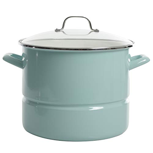 Kenmore Broadway 16-Quart Stock Pot With Steamer Insert and Lid, Glacier Blue, Large Stainless Steel Cookware for Boiling, Steaming, and Soups