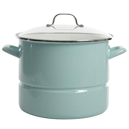 Kenmore Broadway 16-Quart Stock Pot With Steamer Insert and Lid, Glacier Blue, Large Stainless Steel Cookware for Boiling, Steaming, and Soups