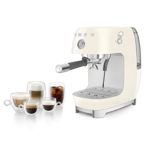 Smeg ECF03 Made in Italy Retro Espresso Machine with Cold Brew, 15 Bar Pump, Thermoblock Heating, Steam Wand, Adjustable Temperature, 47 oz Water Tank- (Cream)