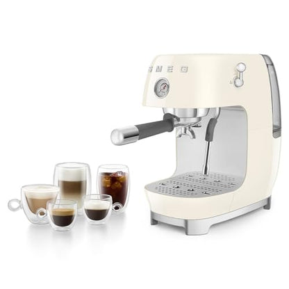 Smeg ECF03 Made in Italy Retro Espresso Machine with Cold Brew, 15 Bar Pump, Thermoblock Heating, Steam Wand, Adjustable Temperature, 47 oz Water Tank- (Cream)