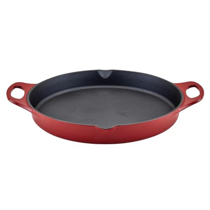 Rachael Ray Nitro Cast Iron Skillet with Side Handles, 14 Inch, Red
