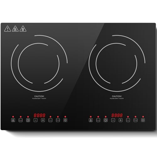 Induction Cooktop with 2 Burners, Horizontal Electric Stove, Built-In Induction Cooker, 1800W Sensor Touch Electric Cooktop, 9 Power Levels, Timer, Safety Lock, 120V, 20 Inch
