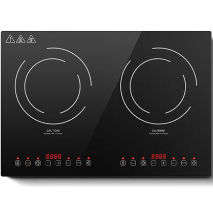 Induction Cooktop with 2 Burners, Horizontal Electric Stove, Built-In Induction Cooker, 1800W Sensor Touch Electric Cooktop, 9 Power Levels, Timer, Safety Lock, 120V, 20 Inch